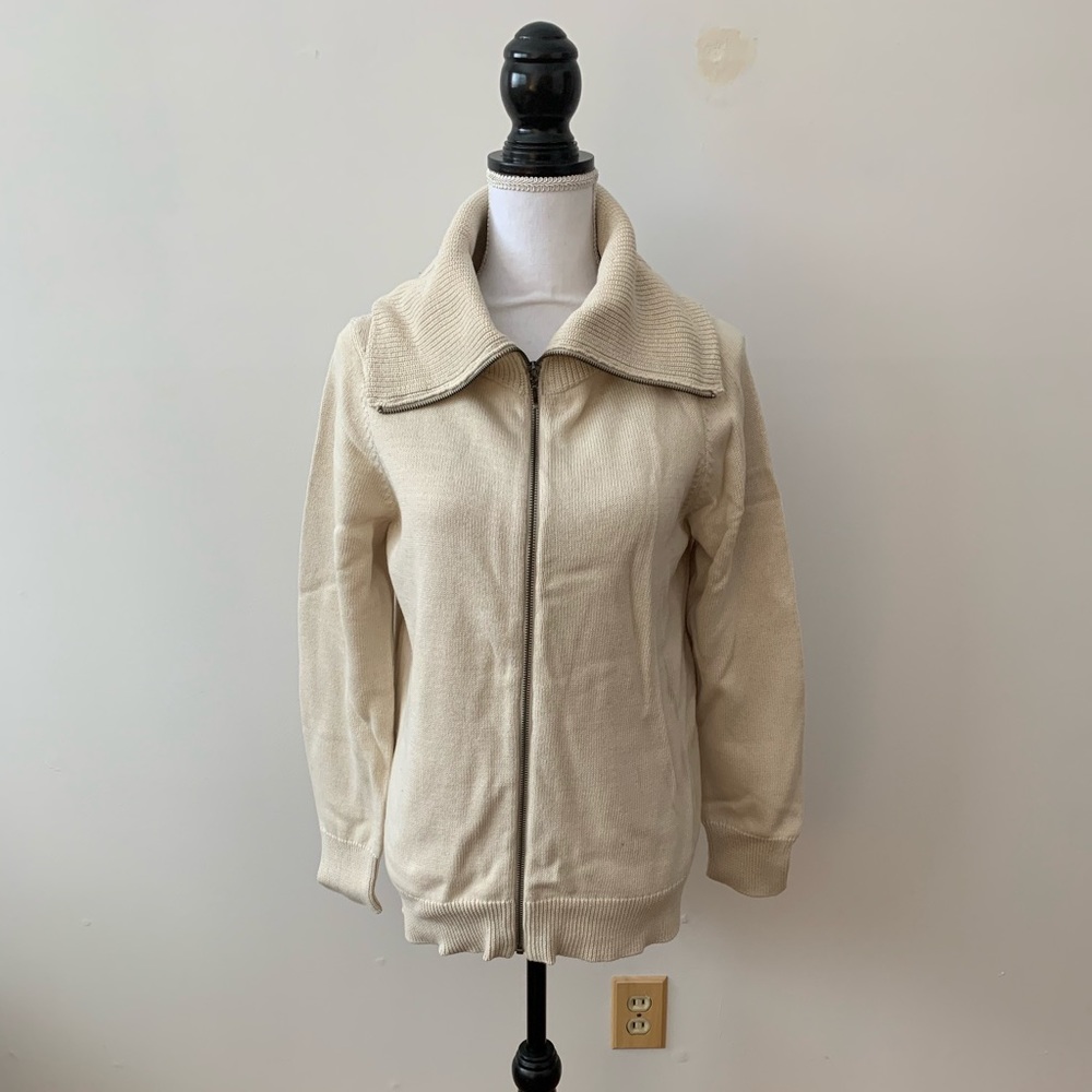 Ann Taylor Cream Zip-Up Sweater